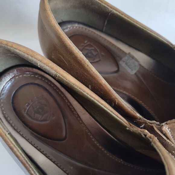 Ariat Aristotle Camel Tan Leather Slip On Western Clogs Stitching Women's Size 7 - Picture 8 of 10